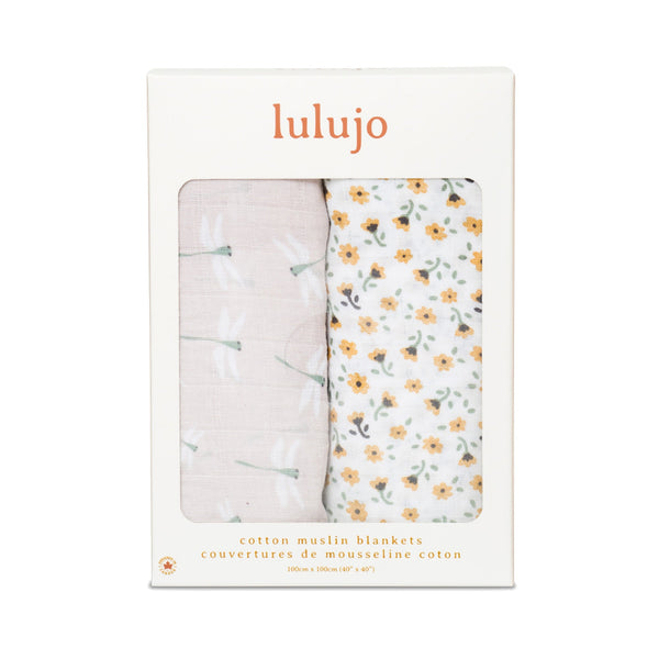 Lulujo - Cotton Swaddle - Vintage Floral / Dragonfly - 2 Pack